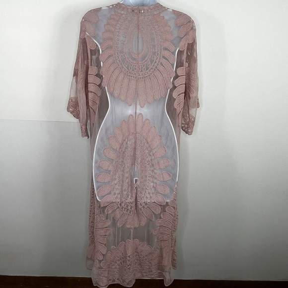 Rebellion Again Cardigan Kimono‎ Size Small Mauve Pink Sheer Floral boho soft - Picture 3 of 4